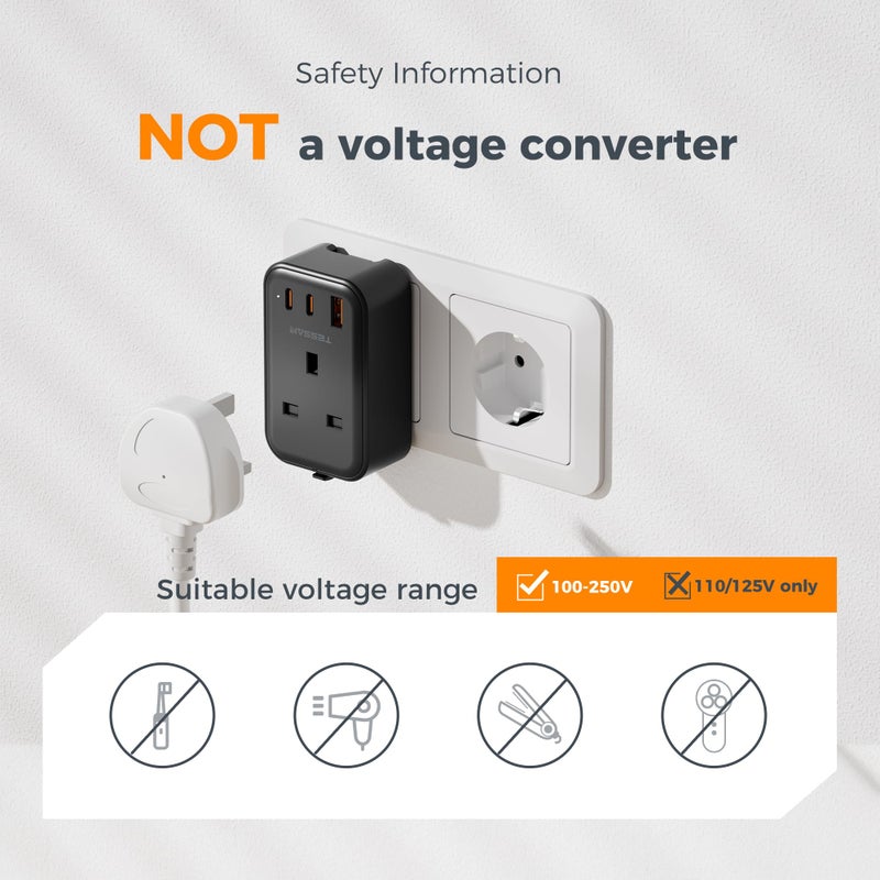 تيسان TESSAN UK to Universal Travel Adapter, 1 Pack, Black - Image 5