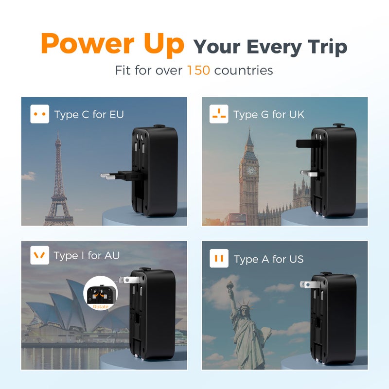 تيسان TESSAN UK to Universal Travel Adapter, 1 Pack, Black - Image 2