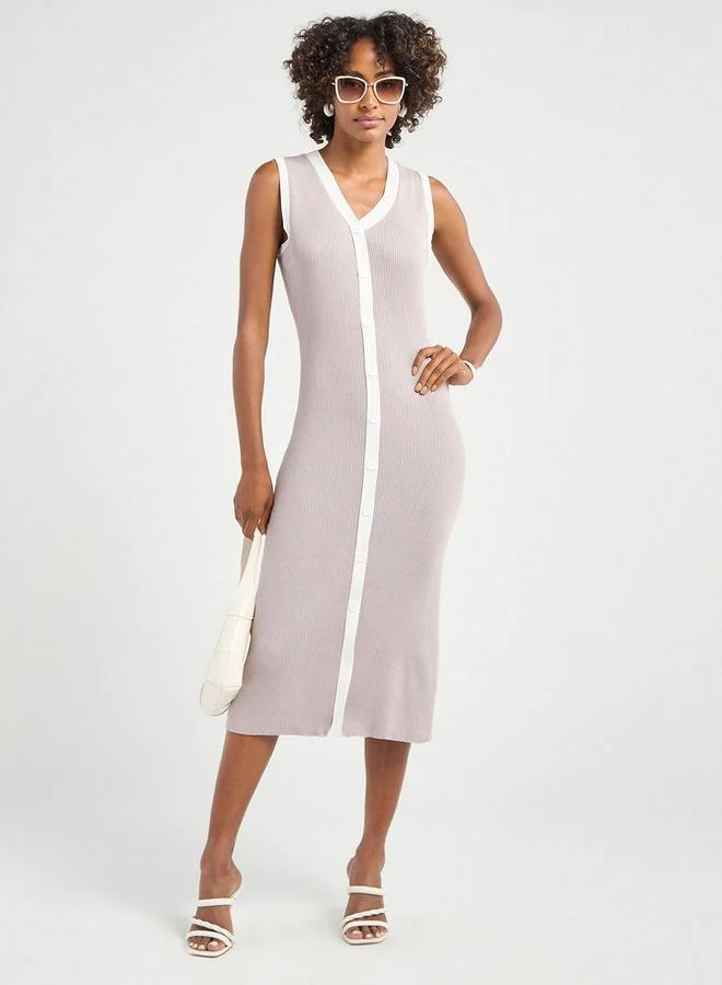 Splash FAV Ribbed Button-Front Dress