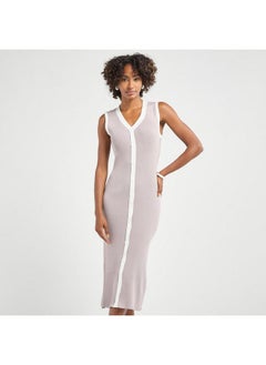 FAV Ribbed Sleeveless Button Down Dress with V-neck  - Image 1