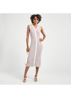 FAV Ribbed Sleeveless Button Down Dress with V-neck  - Image 2