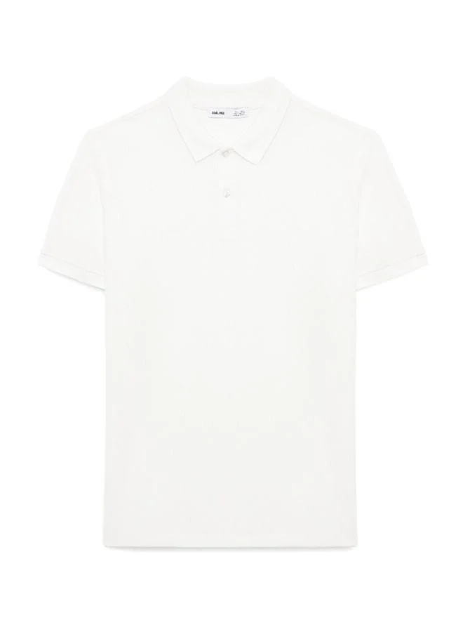 Grimelange SKYLOOM Men's 100% Cotton Short Sleeve Regular Fit White Polo Collar T-shirt.