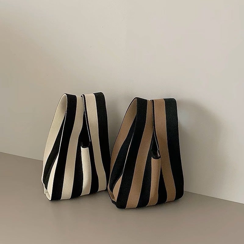Large Capacity Small Bag Women'S Striped Knitted Portable Tote Bag Outgoing Portable Storage Bag Vertical Strip Shoulder Bag - Image 3