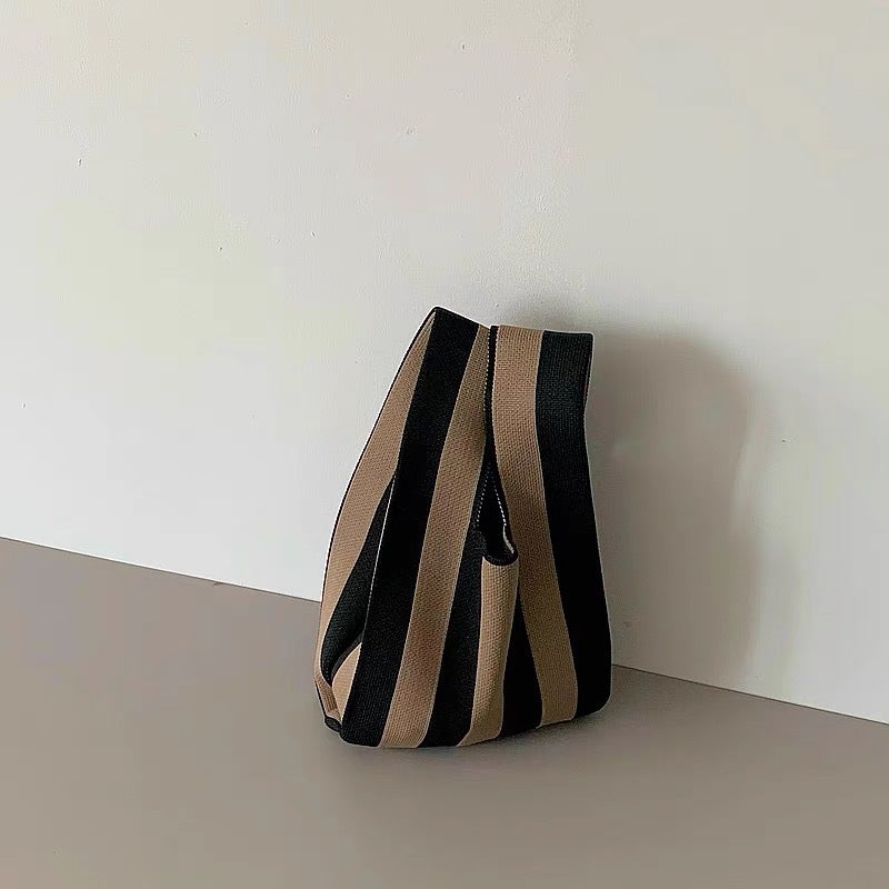Large Capacity Small Bag Women'S Striped Knitted Portable Tote Bag Outgoing Portable Storage Bag Vertical Strip Shoulder Bag - Image 4