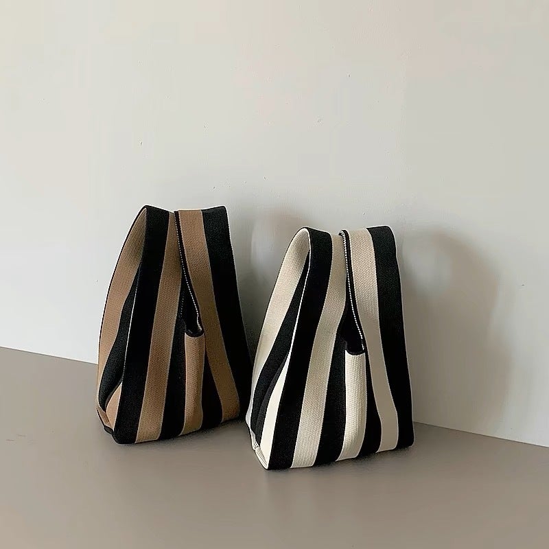 Large Capacity Small Bag Women'S Striped Knitted Portable Tote Bag Outgoing Portable Storage Bag Vertical Strip Shoulder Bag - Image 2