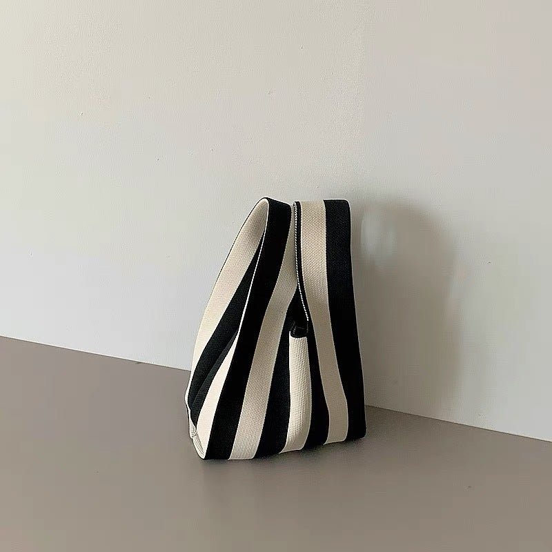 Large Capacity Small Bag Women'S Striped Knitted Portable Tote Bag Outgoing Portable Storage Bag Vertical Strip Shoulder Bag - Image 5