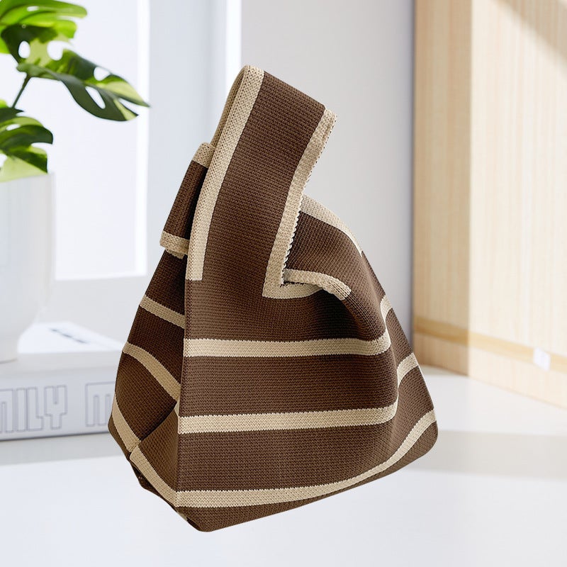Large Capacity Small Bag Women'S Striped Knitted Portable Tote Bag Outgoing Portable Storage Bag Vertical Strip Shoulder Bag - Image 1