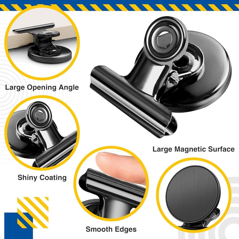FINDMAG Magnetic Clips, 12 Pieces in Black Fridge Magnets, Scratch-Free Fridge Magnets Clips, Whiteboard Magnets Clips, Clips Magnet for fridge, Strong Magnet with Clips for Whiteboard, Paper, Bags - Image 3