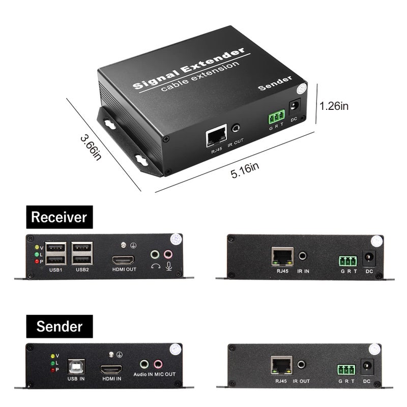 LornCeng 4K HDMI USB KVM Extender Over IP up to 394FT, Remote IP KVM Over Ethernet Cat5a/Cat6, 4 Ports USB2.0 Hub, Plug & Play, Audio/Mic/RS232/IR/EDID - Image 3