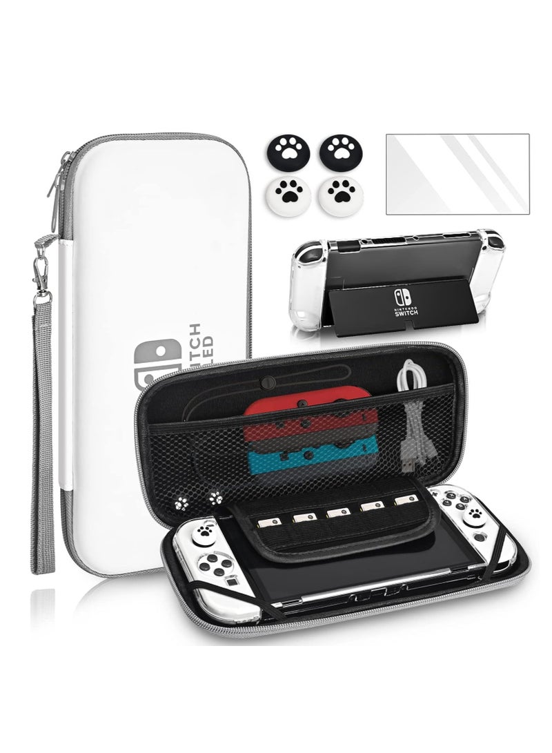 Excefore Carrying Case for Nintendo Switch & Switch OLED,Compact and Portable Storage Set with Tempered Film, Switch OLED Crystal case, Thumb Grip Accessories  - Image 1