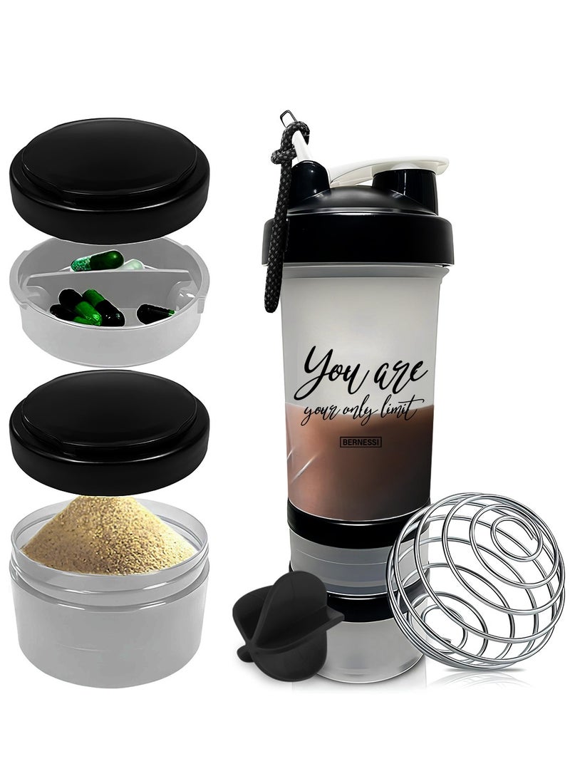 Bernessi - 450ml/15oz Protein Shaker Bottle with Leak-Proof for Protein Mixes & Shakes with Stainless Steel Ball, Protein Bottle Blender Cocktail Shaker Cup for Gym Fitness Home Pre Workout Male Female - Image 1