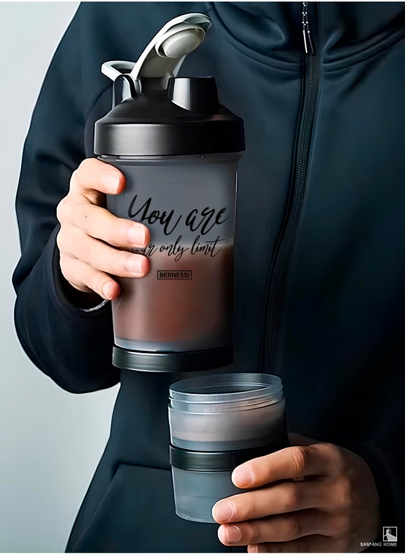 Bernessi - 450ml/15oz Protein Shaker Bottle with Leak-Proof for Protein Mixes & Shakes with Stainless Steel Ball, Protein Bottle Blender Cocktail Shaker Cup for Gym Fitness Home Pre Workout Male Female - Image 1