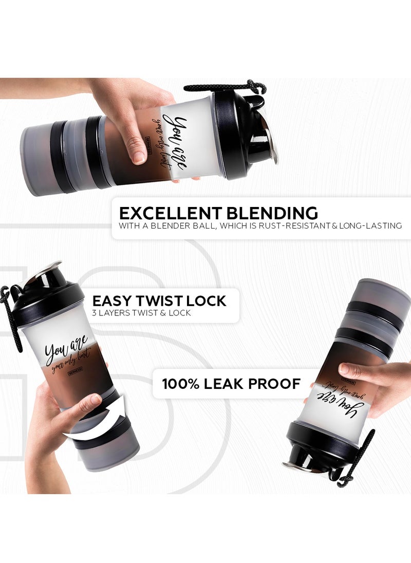 Bernessi - 450ml/15oz Protein Shaker Bottle with Leak-Proof for Protein Mixes & Shakes with Stainless Steel Ball, Protein Bottle Blender Cocktail Shaker Cup for Gym Fitness Home Pre Workout Male Female - Image 1