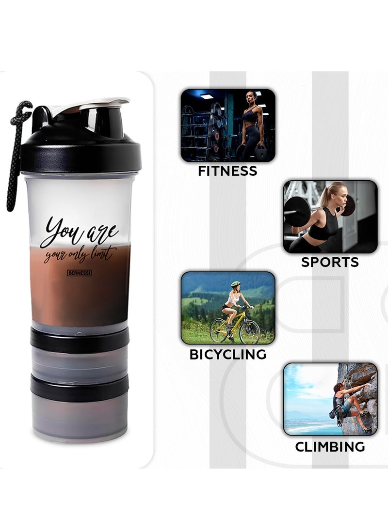 Bernessi - 450ml/15oz Protein Shaker Bottle with Leak-Proof for Protein Mixes & Shakes with Stainless Steel Ball, Protein Bottle Blender Cocktail Shaker Cup for Gym Fitness Home Pre Workout Male Female - Image 1