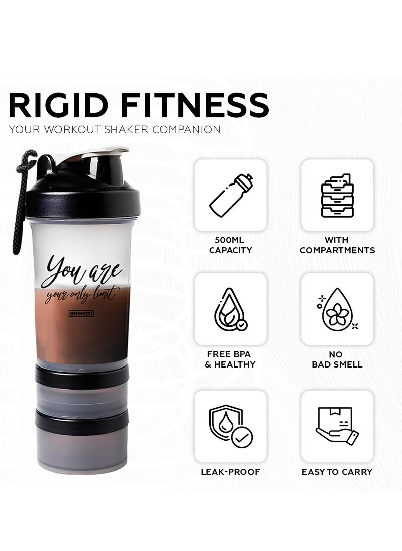 Bernessi - 450ml/15oz Protein Shaker Bottle with Leak-Proof for Protein Mixes & Shakes with Stainless Steel Ball, Protein Bottle Blender Cocktail Shaker Cup for Gym Fitness Home Pre Workout Male Female - Image 1