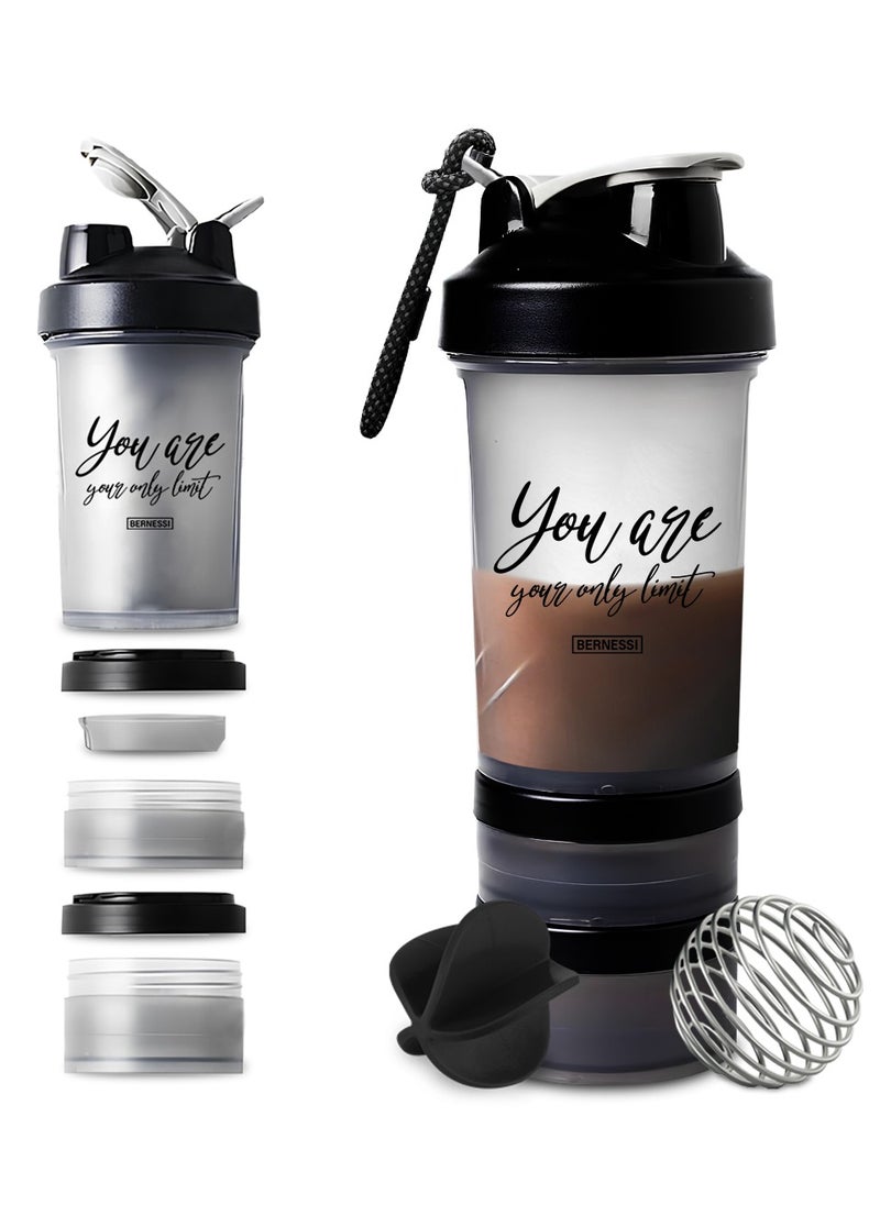 Bernessi - 450ml/15oz Protein Shaker Bottle with Leak-Proof for Protein Mixes & Shakes with Stainless Steel Ball, Protein Bottle Blender Cocktail Shaker Cup for Gym Fitness Home Pre Workout Male Female - Image 1