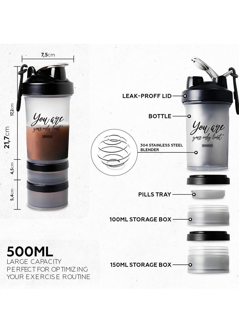 Bernessi 450ml/15oz Protein Shaker Bottle with Leak-Proof for Protein Mixes & Shakes with Stainless Steel Ball, Protein Bottle Blender Cocktail Shaker Cup for Gym Fitness Home Pre Workout Male Female - Image 4