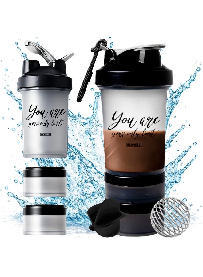 Bernessi 450ml/15oz Protein Shaker Bottle with Leak-Proof for Protein Mixes & Shakes with Stainless Steel Ball, Protein Bottle Blender Cocktail Shaker Cup for Gym Fitness Home Pre Workout Male Female - Image 1