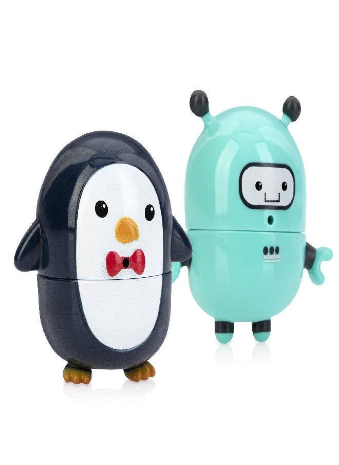 Nuby Nuby Silly Squirts Bath Toys, Easy to Clean Children's Toy, Robot and Penguin, 2 Count  - Image 1