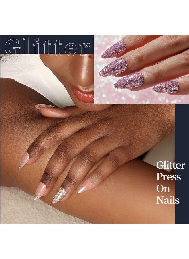 FANDAMEI FANDAMEI Press on Nails, 24 Colors 576PCS Press on Nails Almond, Matte Glossy Press on Nails Short Almond, Glitter Fake Nails, Press on Nails French Tip Natural, Press on Nails for Nail Art  - Image 3