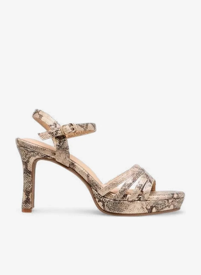 Women Animal Print Block Heel Sandals with Buckle Closure