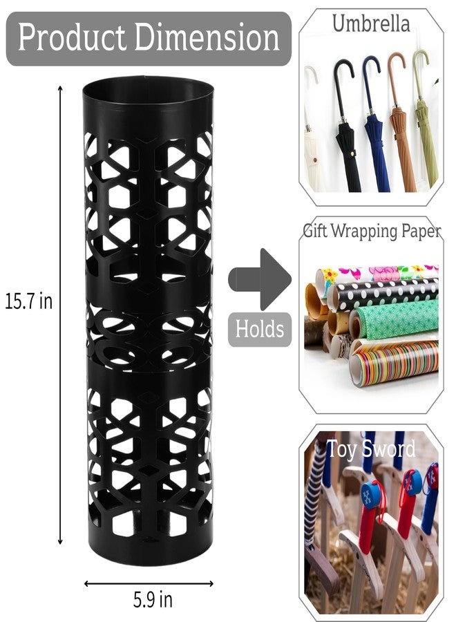 زينفن حامل مظلات زينفن، حامل مظلات معدني أسود قائم بذاته، حامل عصا للمشي، رف مظلات دائري للمدخل، المنزل، المكتب، 5.9 × 5.9 × 15.7 بوصة - Image 2