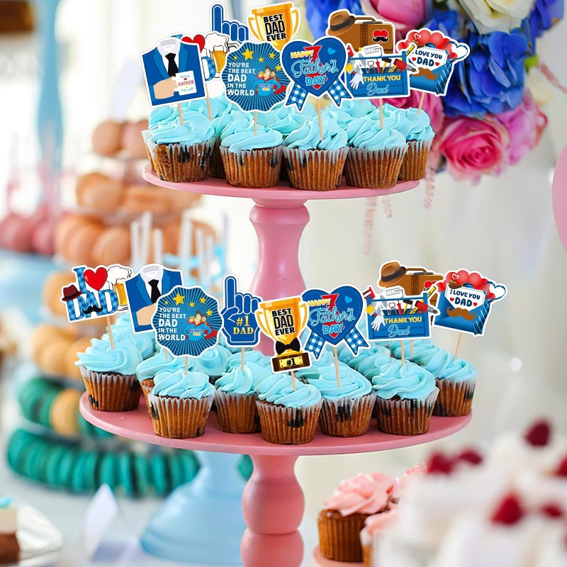 SANNIX 72Pcs Father's Day Cupcake Toppers  Happy Fathers Day Cake Toppers Best Dad Ever Cupcake Picks for Father Day Decorations Birthday Party Cupcake Decorations (9 Design) - Image 4