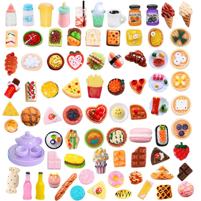 Thildani 80 Pcs Mini Food Miniature Dollhouse Accessories 112 Scale Small Doll Food Decor Mini Kitchen Set Tiny Things Toys - Image 2