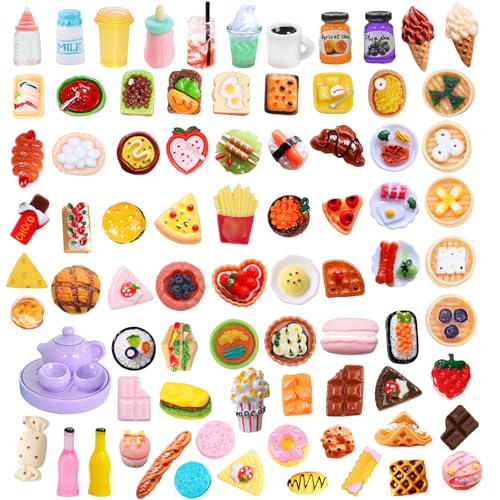 Thildani 80 Pcs Mini Food Miniature Dollhouse Accessories 112 Scale Small Doll Food Decor Mini Kitchen Set Tiny Things Toys - Image 1