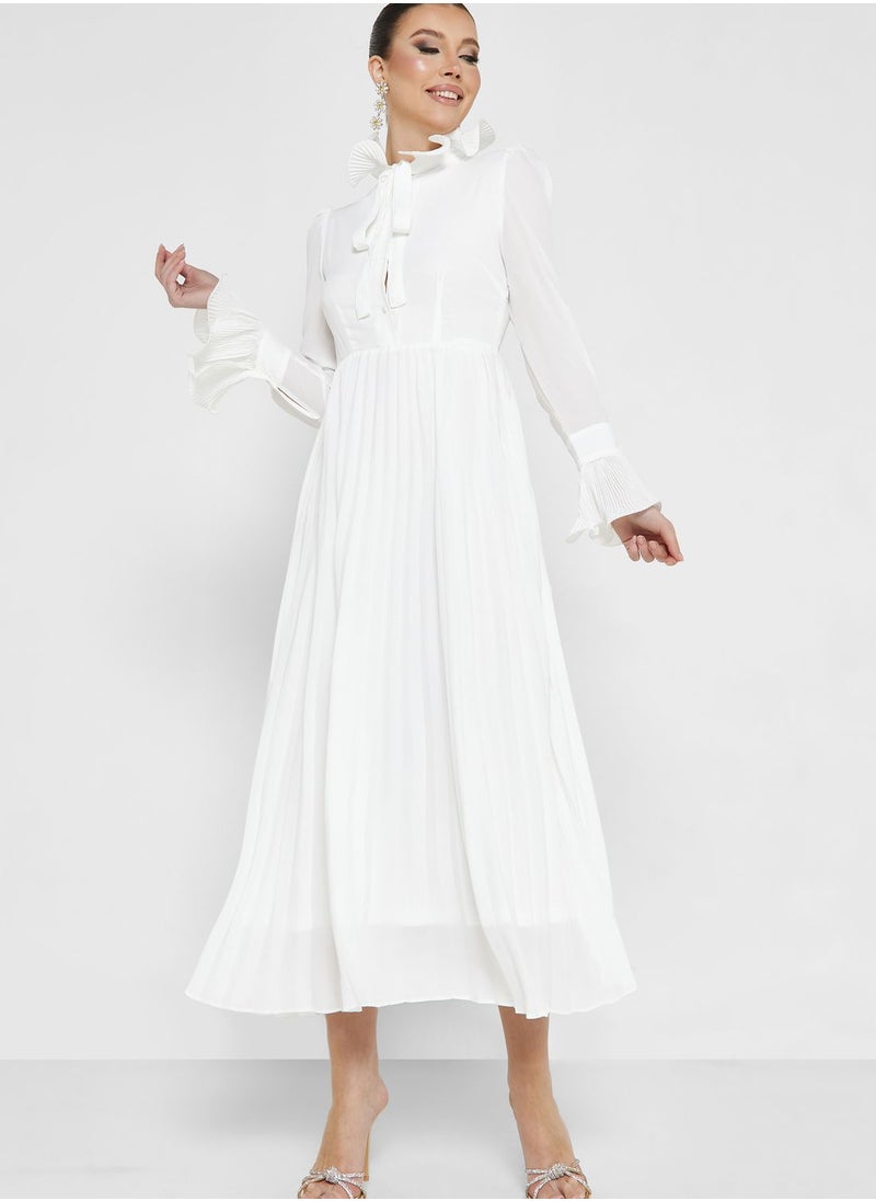Khizana - Tie Neck Pleated Dress - Image 1