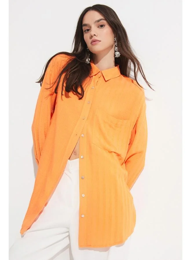 JUNE June Women Exclusive Boyfriend/Wide Fit Viscose Blend Shirt Orange