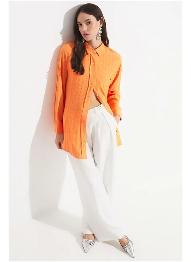 جون June Women Exclusive Boyfriend/Wide Fit Viscose Blend Shirt Orange