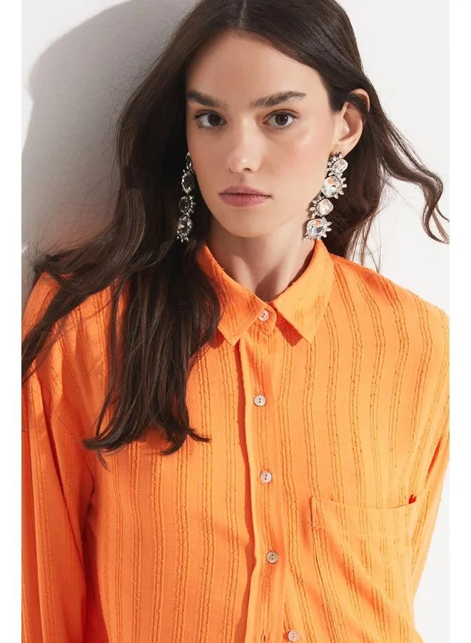 JUNE June Women Exclusive Boyfriend/Wide Fit Viscose Blend Shirt Orange