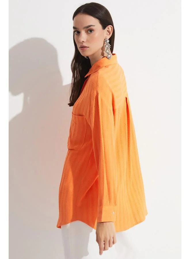 JUNE June Women Exclusive Boyfriend/Wide Fit Viscose Blend Shirt Orange