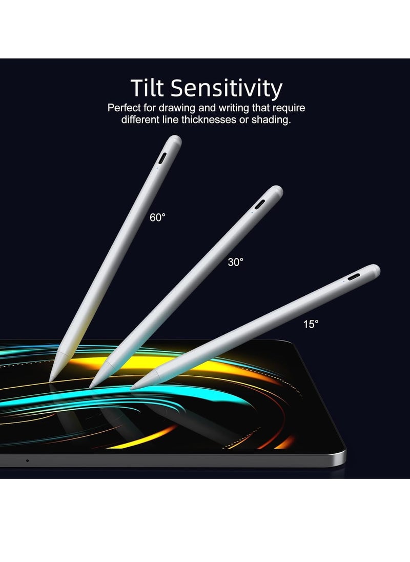 Stylus Pen for iPad 9th & 10th Generation - 2X Fast Charging Active Pen Compatible with Apple iPad Pro 2018-2024 11"/12.9"/M4, iPad Air 3/4/5/M2, iPad 6-10, iPad Mini 5/6 6th Generation, White