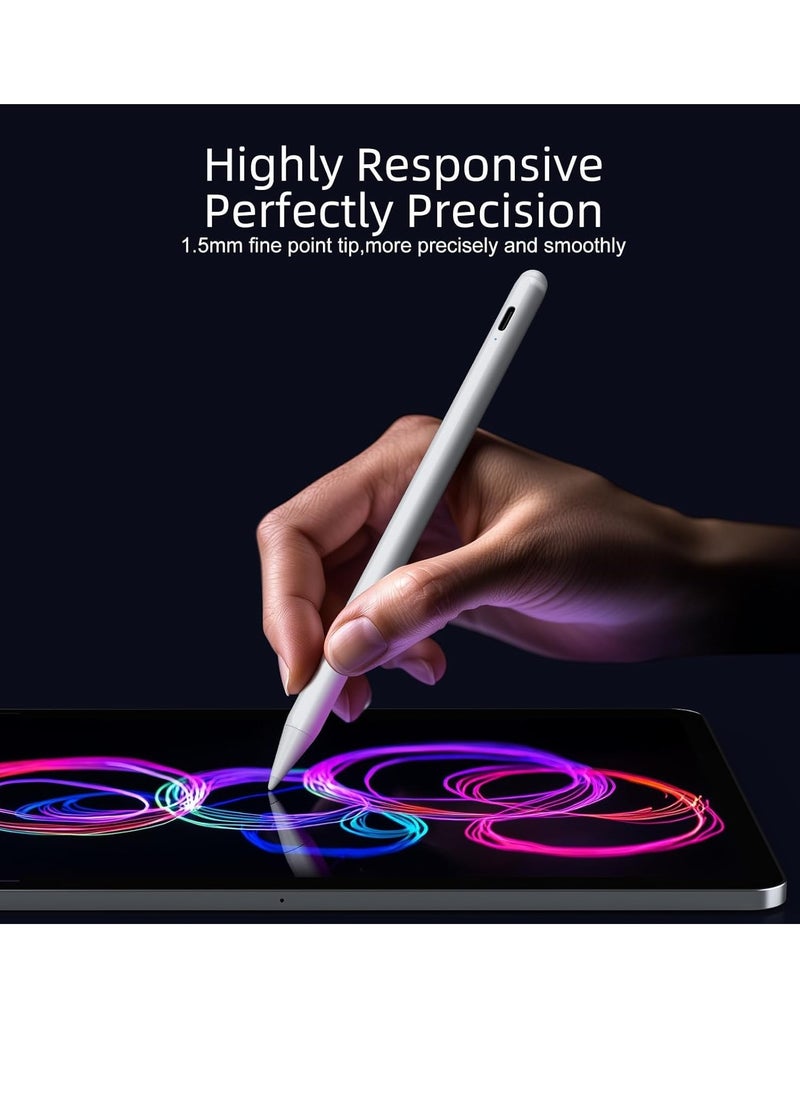 Stylus Pen for iPad 9th & 10th Generation - 2X Fast Charging Active Pen Compatible with Apple iPad Pro 2018-2024 11"/12.9"/M4, iPad Air 3/4/5/M2, iPad 6-10, iPad Mini 5/6 6th Generation, White