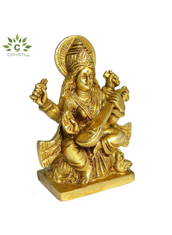 Crystu Brass Saraswati Idol, Standard, Gold, 1 Piece - Image 2