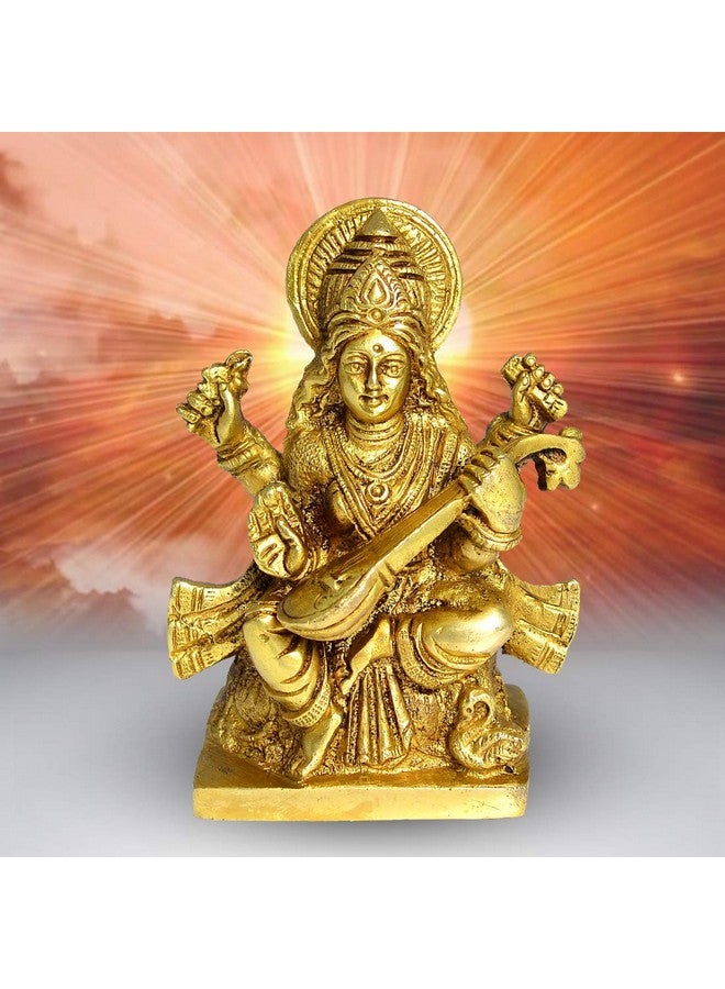 Crystu Brass Saraswati Idol, Standard, Gold, 1 Piece - Image 1