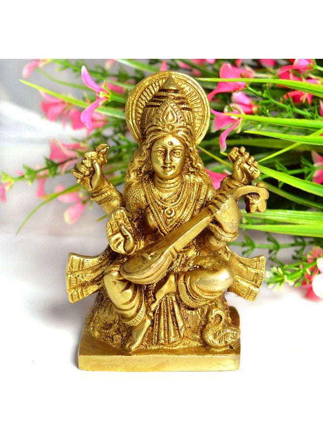 Crystu Brass Saraswati Idol, Standard, Gold, 1 Piece - Image 4