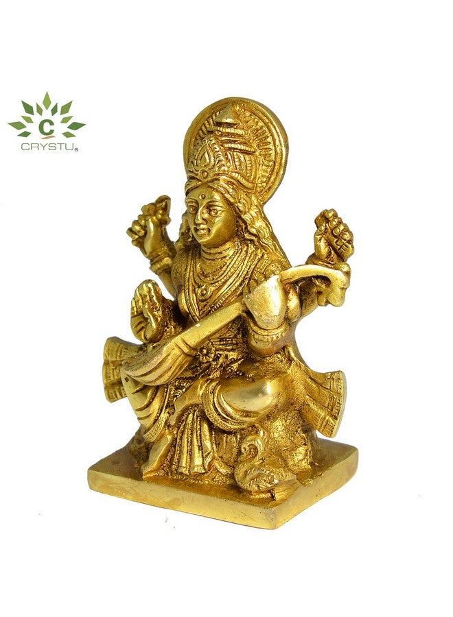Crystu Brass Saraswati Idol, Standard, Gold, 1 Piece - Image 3