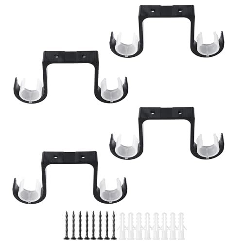 AddGrace Heavy Duty Double Curtain Rod Holders 4 Pack-Ceiling Curtain Rod Brackets Drilled Aluminum Alloy for Bedroom Living Room（Black） - Image 1
