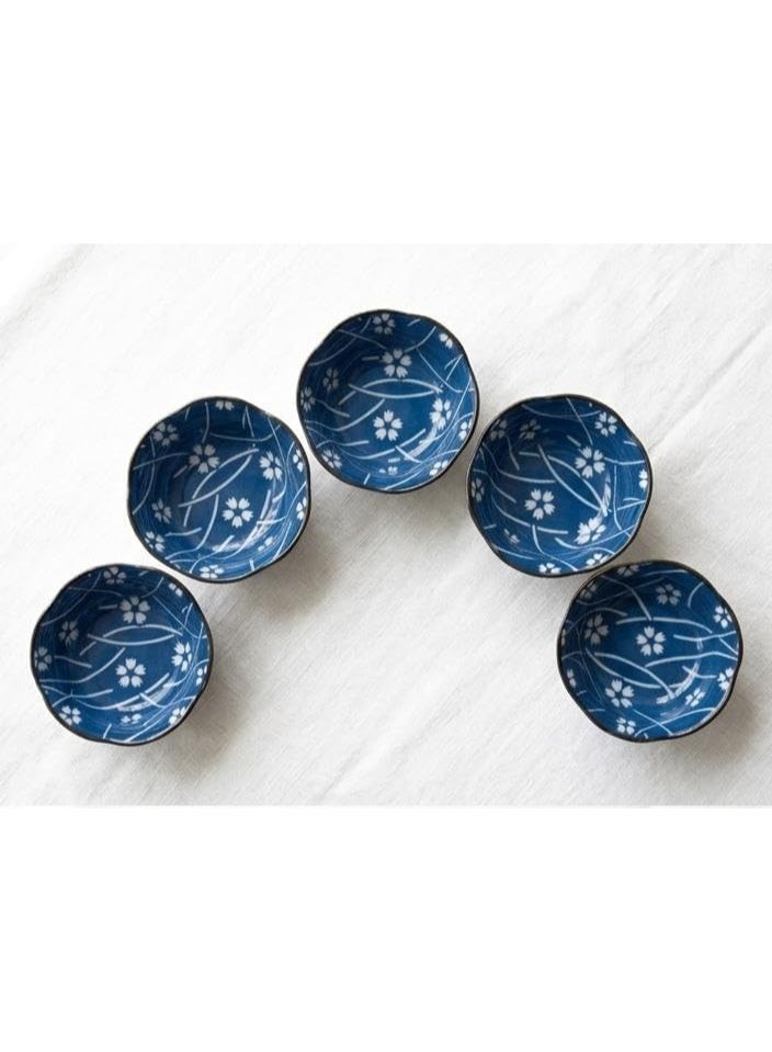 Ceramic Serving Bowls Small Ceramic Plates Set, Blue and White, Cherry Blossom Pattern, Japanese Style, 5 Pieces - Image 2