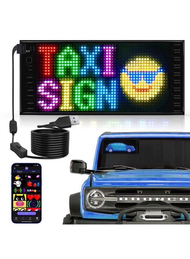 RAYHOME Full Color Double Row LED Light Sign for Car, 10.6''x4.7'' Scrolling LED Signs Flexible 5V/2A Bluetooth APP Control LED Car Sign Custom Text Message Pattern Programmable LED Display - Image 1