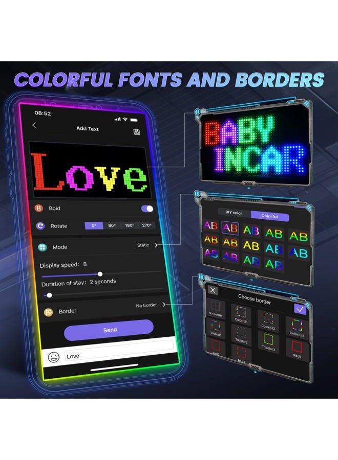 RAYHOME Full Color Double Row LED Light Sign for Car, 10.6''x4.7'' Scrolling LED Signs Flexible 5V/2A Bluetooth APP Control LED Car Sign Custom Text Message Pattern Programmable LED Display - Image 4