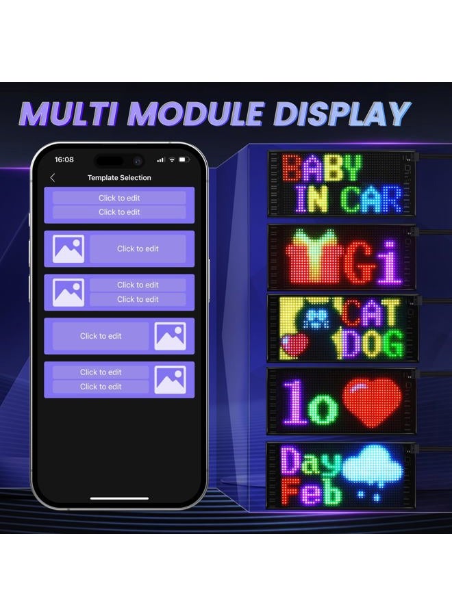 RAYHOME Full Color Double Row LED Light Sign for Car, 10.6''x4.7'' Scrolling LED Signs Flexible 5V/2A Bluetooth APP Control LED Car Sign Custom Text Message Pattern Programmable LED Display - Image 3