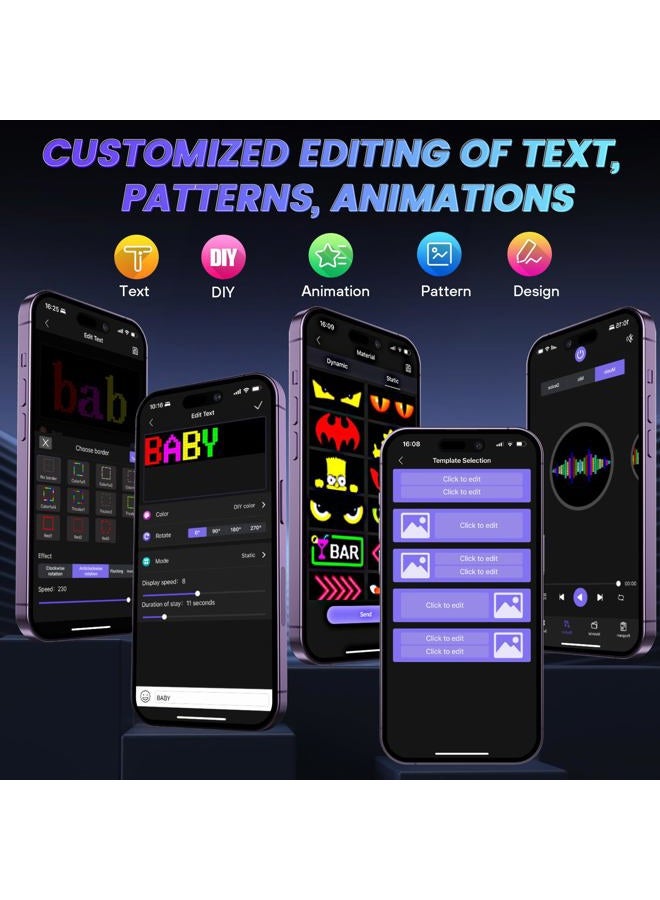 RAYHOME Full Color Double Row LED Light Sign for Car, 10.6''x4.7'' Scrolling LED Signs Flexible 5V/2A Bluetooth APP Control LED Car Sign Custom Text Message Pattern Programmable LED Display - Image 2