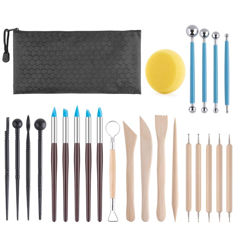 Luney Clay Tools Kit 25 PCS Ceramics Polymer Clay Sculpting Modeling Pottery Tools Kit Air Dry Clay for Adults Pottery Craft Dotting Baking Carving Drawing Molding Modeling Shaping