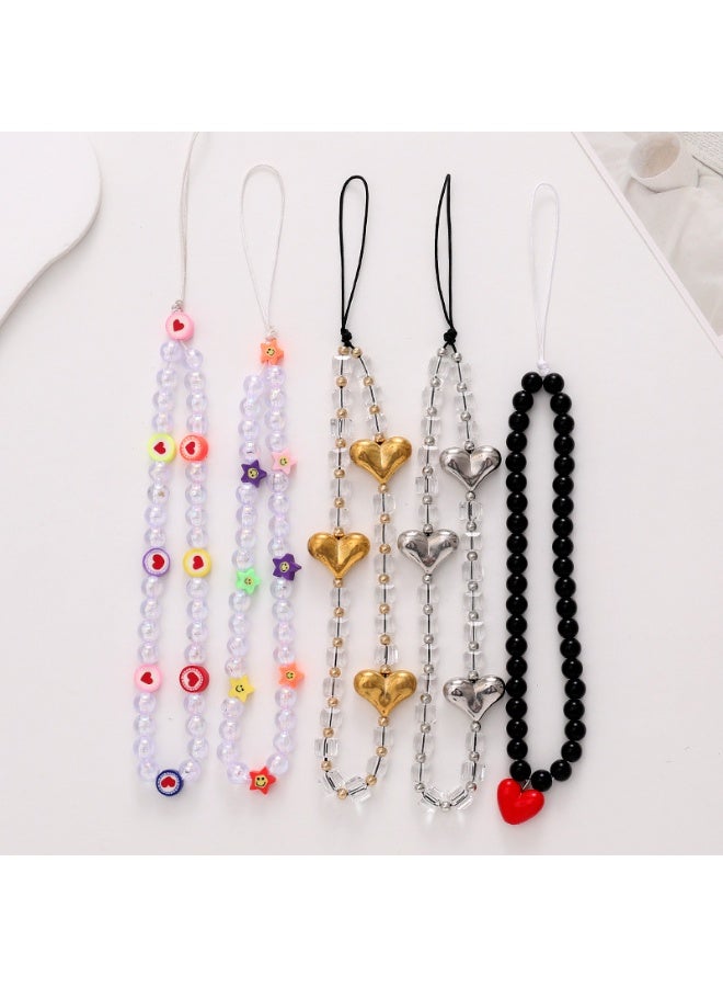 NIBEMINENT Phone Charm/ Chain Strap for Women Girls, Love Handmade Bead Stringing Cell Phone Case Lanyard Wrist Strap - Image 2