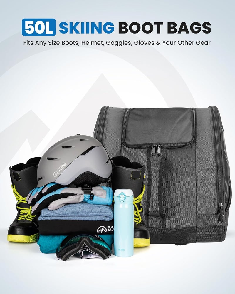 OutdoorMaster Boot Bag - 50L Ski Boots and Snowboard Boots Bag, Excellent for Travel with Waterproof Exterior & Bottom - for Men, Women and Youth - Image 2