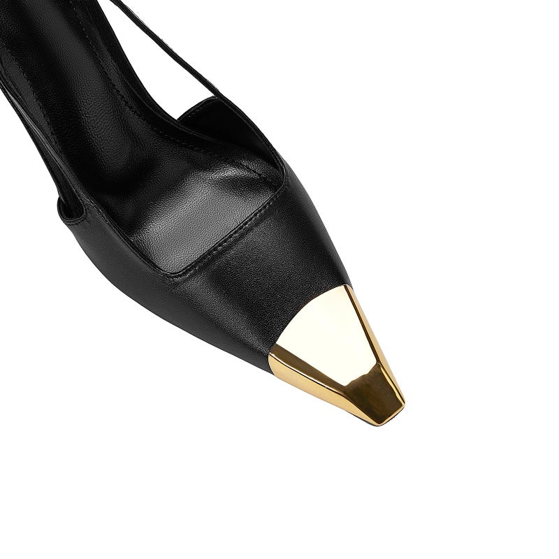 Vertundy Womens Black Slingback Heels Pointed Toe Metal Stiletto High Heel Pumps Slip On Shoes Geometric Heel - Image 5